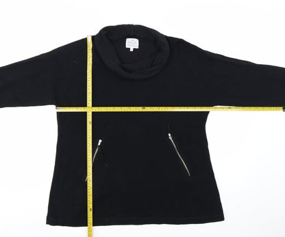 Masai Women Black Cotton Tunic Top XL Long Sleeve Cowl Neck Zip Detail
