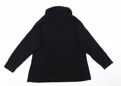 Masai Women Black Cotton Tunic Top XL Long Sleeve Cowl Neck Zip Detail