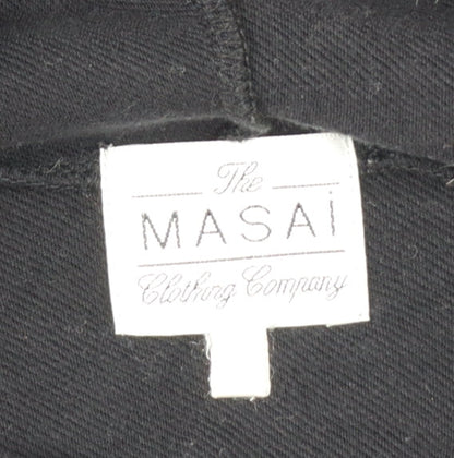 Masai Women Black Cotton Tunic Top XL Long Sleeve Cowl Neck Zip Detail