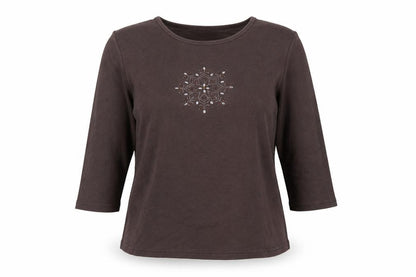Casual Club Women’s Brown Beaded 3/4 Sleeve Cotton T-Shirt Size 16