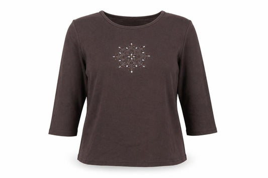 Casual Club Women’s Brown Beaded 3/4 Sleeve Cotton T-Shirt Size 16