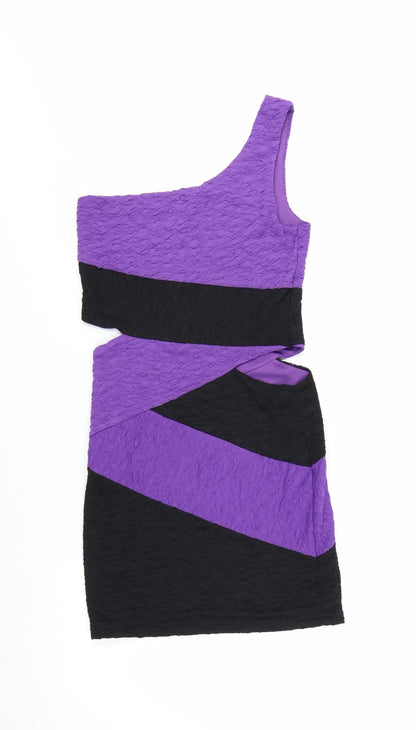Jane Norman Women’s Purple Black One Shoulder Bodycon Dress Size 12