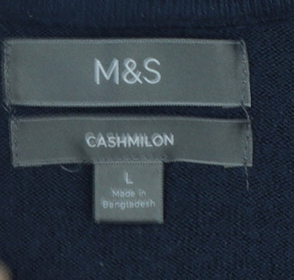 Marks and Spencer Men's Blue Cashmilon Crew Neck Jumper Size L