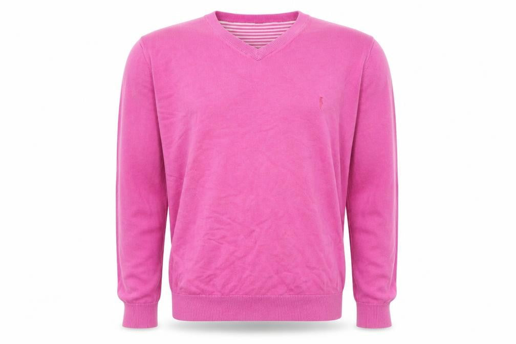 6th Sense Men's Pink V-Neck Cotton Jumper Size L