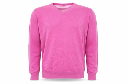 6th Sense Men's Pink V-Neck Cotton Jumper Size L