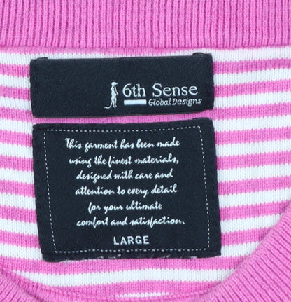 6th Sense Men's Pink V-Neck Cotton Jumper Size L