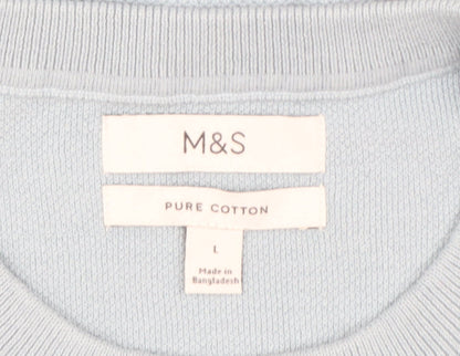 Marks and Spencer Men's Light Blue Pure Cotton Crew Neck T-Shirt Large