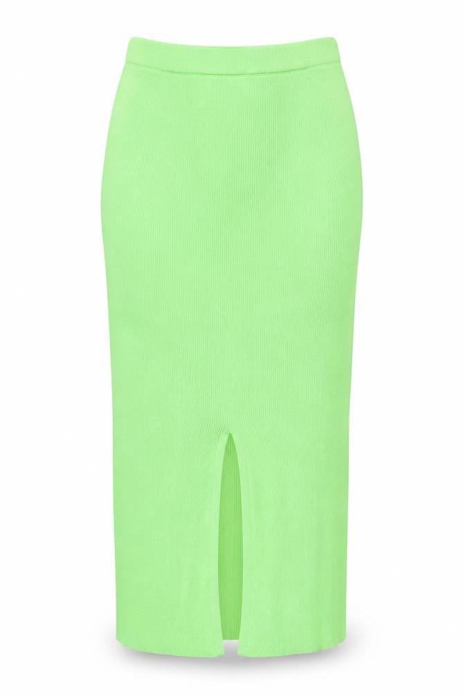 Zara Women Green S Ribbed Knit Midi Pencil Skirt