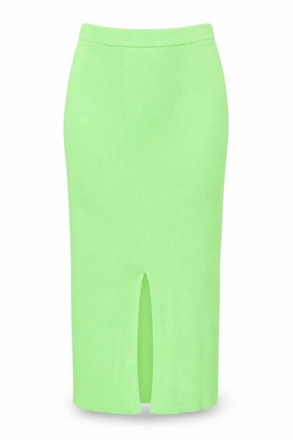 Zara Women Green S Ribbed Knit Midi Pencil Skirt