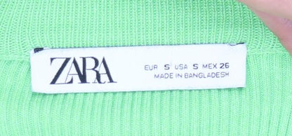 Zara Women Green S Ribbed Knit Midi Pencil Skirt