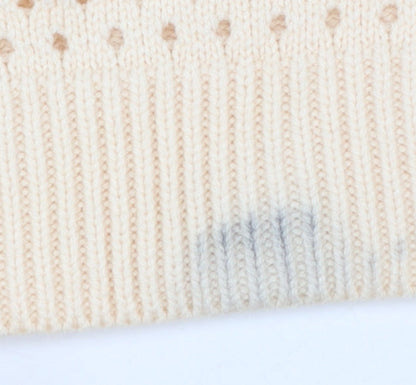 Marks and Spencer Women Beige Open-Knit Collared Short Sleeve Jumper L