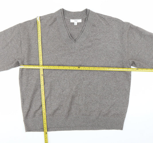 Marks and Spencer Women Grey V-Neck Long Sleeve Knit Pullover Jumper L