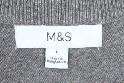 Marks and Spencer Women Grey V-Neck Long Sleeve Knit Pullover Jumper L
