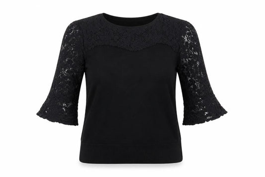 Oasis Women's Black Lace Sleeve Pullover Jumper M