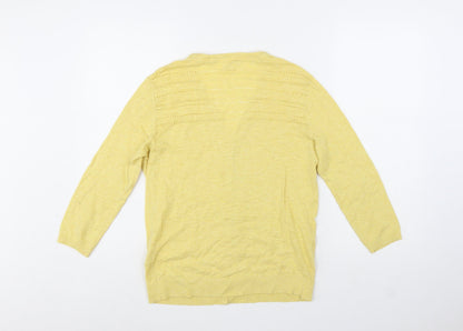 Fat Face Women Yellow Cotton V-Neck Cardigan Size 10