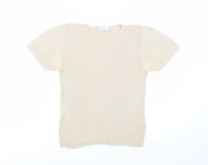 Marks and Spencer Women Beige Silk Short Sleeve Rib T-Shirt UK 16