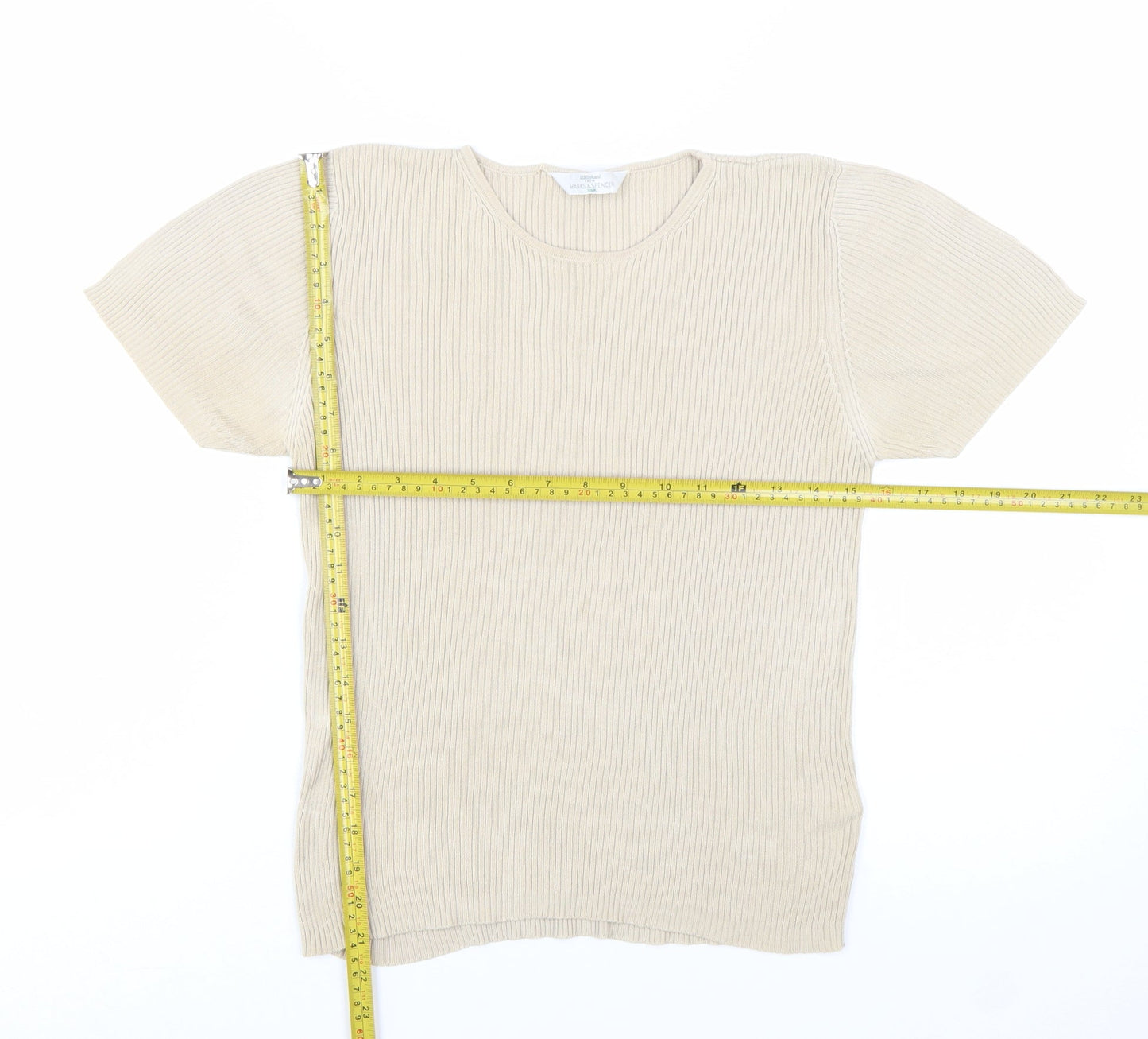 Marks and Spencer Women Beige Silk Short Sleeve Rib T-Shirt UK 16