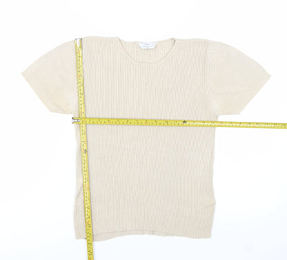 Marks and Spencer Women Beige Silk Short Sleeve Rib T-Shirt UK 16