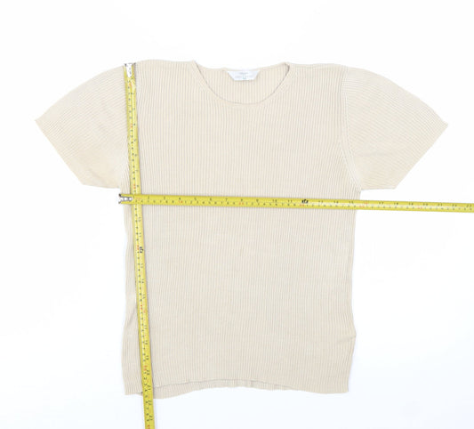 Marks and Spencer Women Beige Silk Short Sleeve Rib T-Shirt UK 16