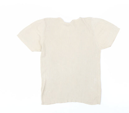 Marks and Spencer Women Beige Silk Short Sleeve Rib T-Shirt UK 16