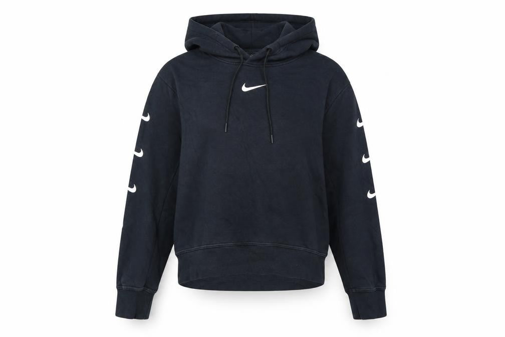 Nike Women Black Medium Pullover Hoodie Swoosh Logo Lined Cotton Blend