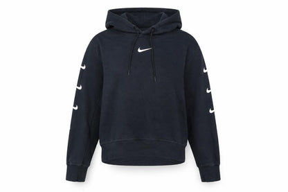 Nike Women Black Medium Pullover Hoodie Swoosh Logo Lined Cotton Blend