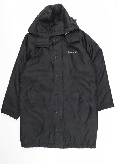 Reebok Men’s Black Hooded Long Parka Coat Size M Lined Winter Jacket