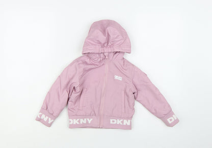 DKNY Girls Pink Hooded Puffer Jacket 24 Months Polyester Winter Coat