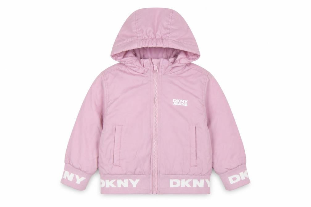 DKNY Girls Pink Hooded Puffer Jacket 24 Months Polyester Winter Coat
