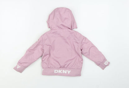 DKNY Girls Pink Hooded Puffer Jacket 24 Months Polyester Winter Coat