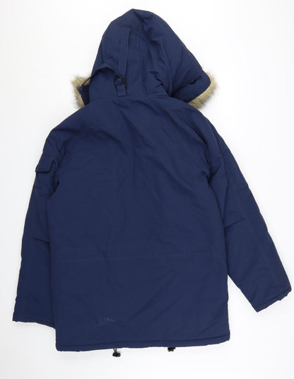 Carhartt Men's Blue Hooded Parka Coat Size M Faux Fur Trim Winter Jacket