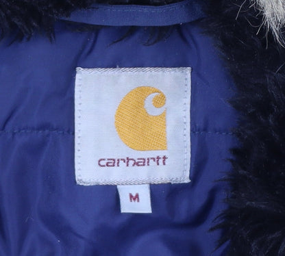 Carhartt Men's Blue Hooded Parka Coat Size M Faux Fur Trim Winter Jacket