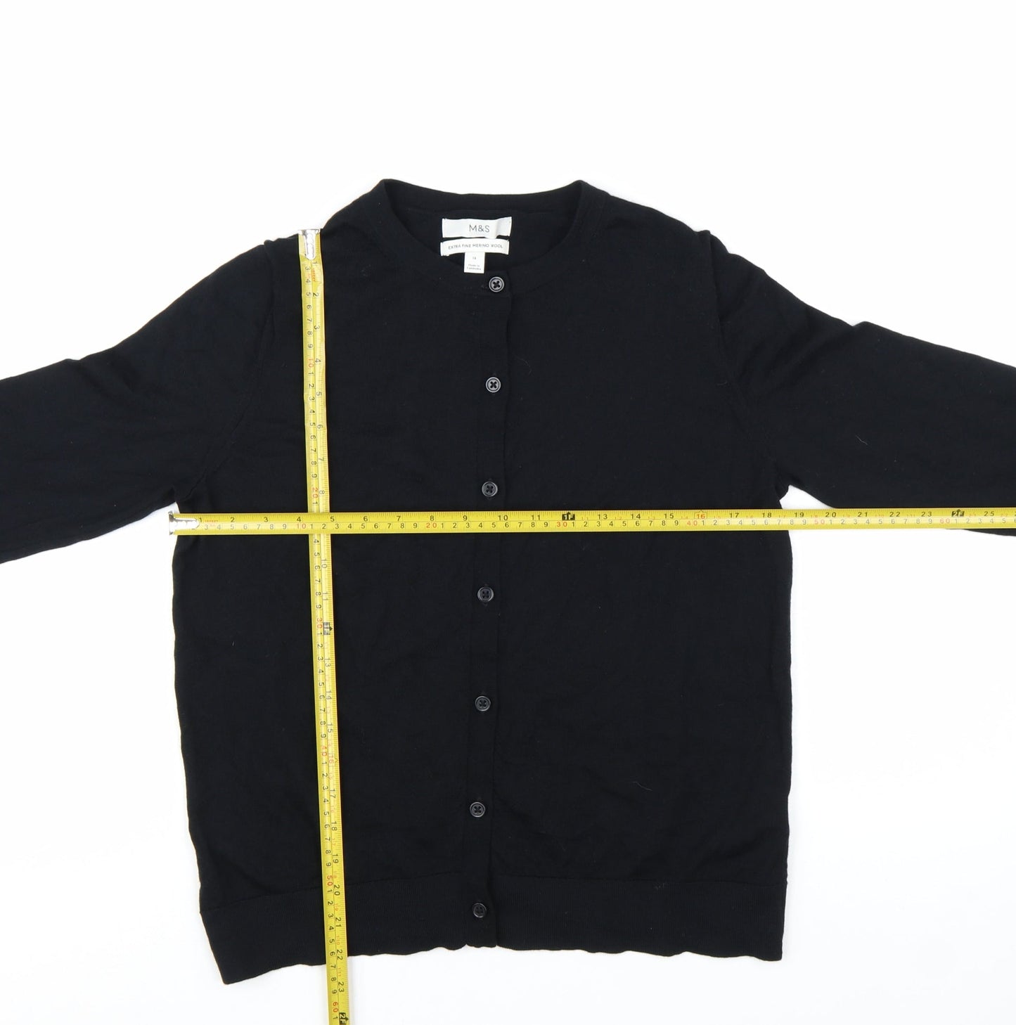 Marks and Spencer Women's Black Merino Wool Cardigan Size 14