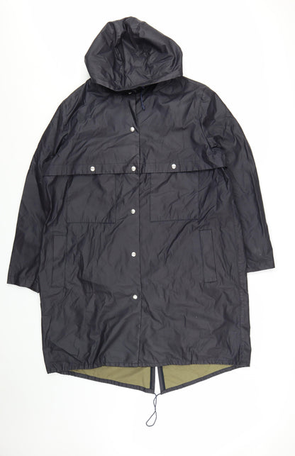 Jaeger Women's Navy Blue Long Hooded Waterproof Rain Coat L