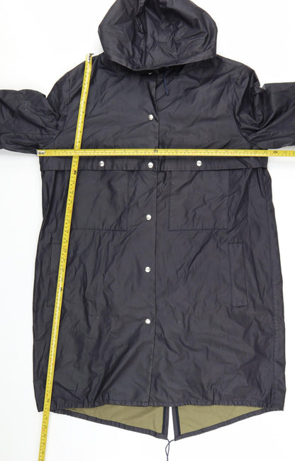 Jaeger Women's Navy Blue Long Hooded Waterproof Rain Coat L