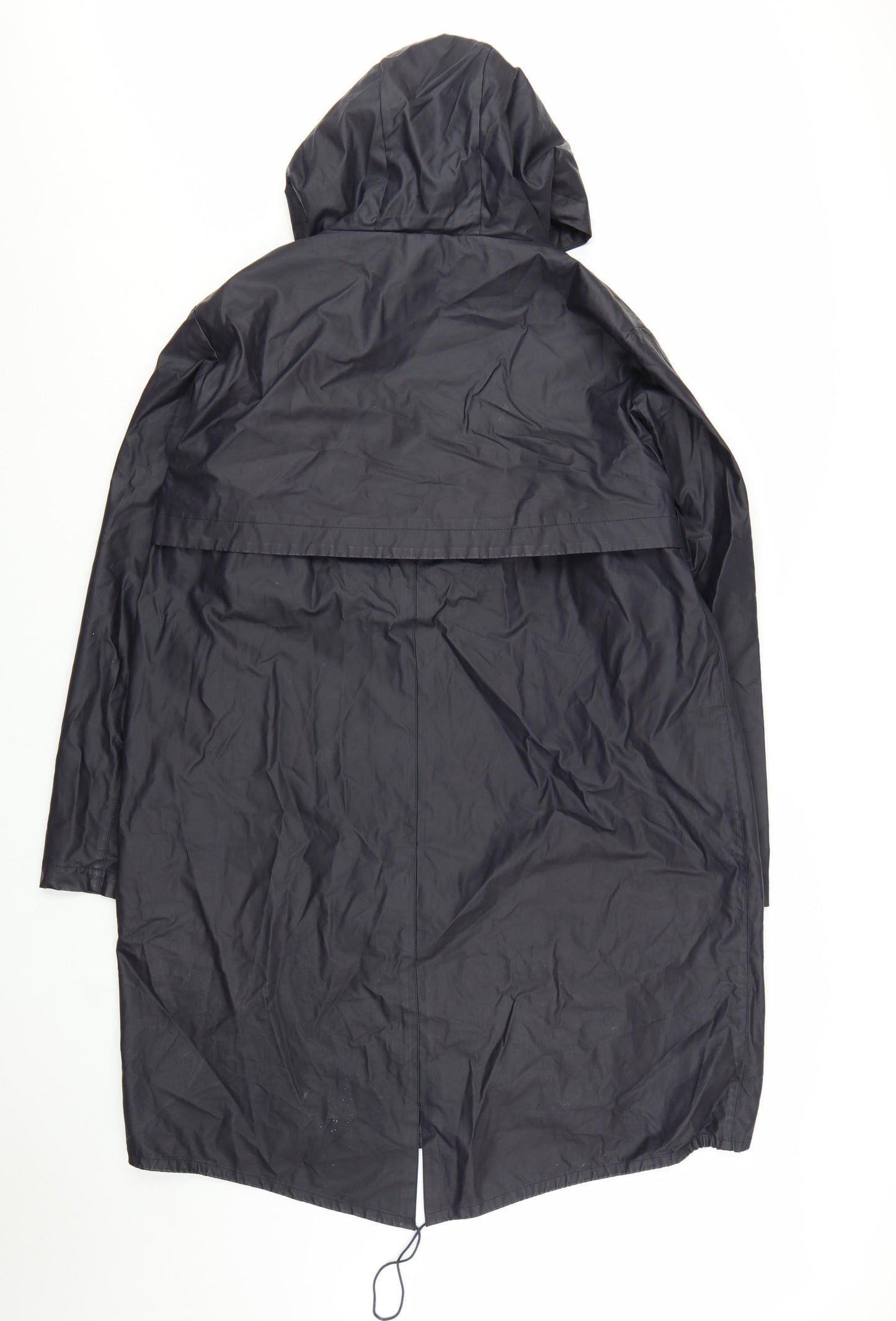 Jaeger Women's Navy Blue Long Hooded Waterproof Rain Coat L