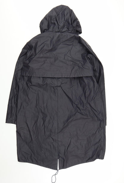Jaeger Women's Navy Blue Long Hooded Waterproof Rain Coat L