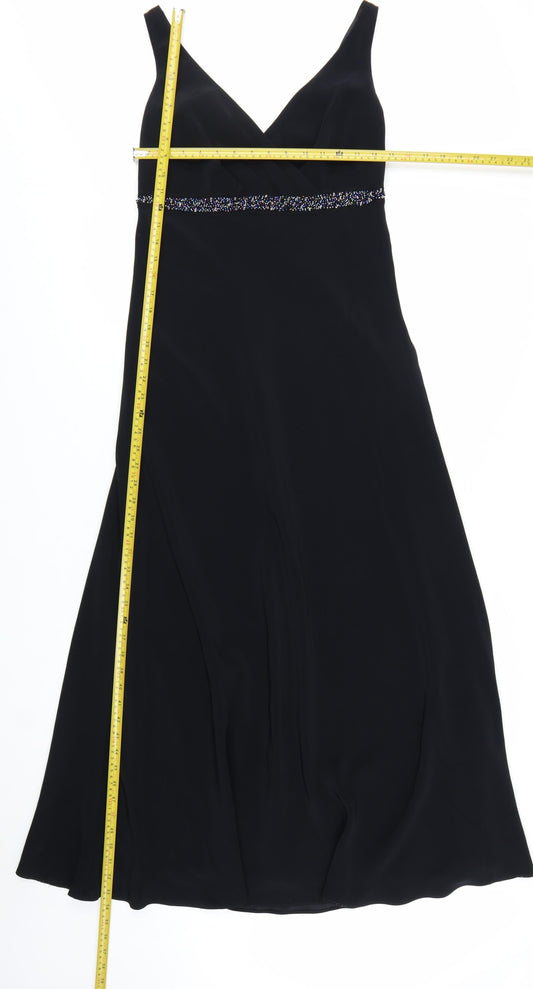 Marks and Spencer Women Black Size 10 A-Line Beaded Long Dress