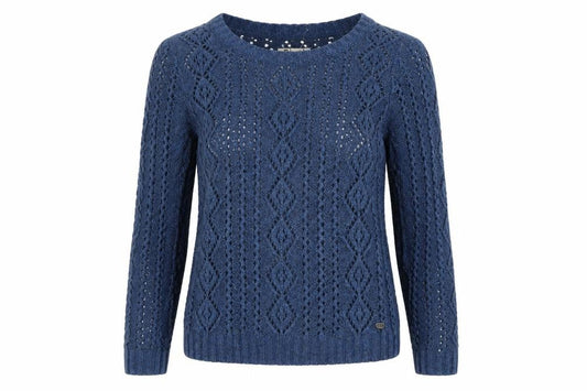 Roxy Women Blue Open-Knit Wool Blend Pullover Jumper Size L