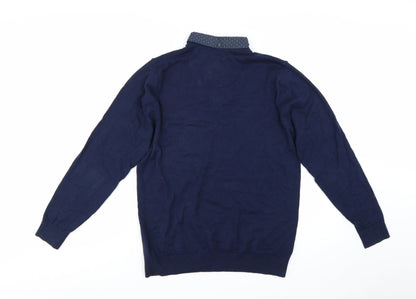 Next Men's Blue Medium V-Neck Cotton Blend Pullover Jumper