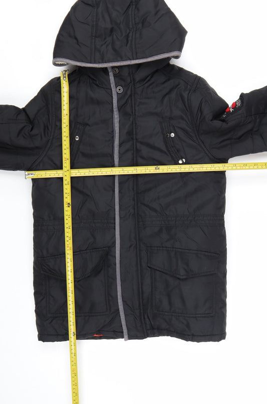 Catimini Boys Black Hooded Puffer Jacket 12 Years Winter Lined Coat