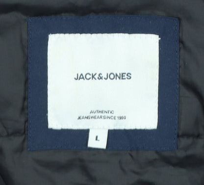 Jack & Jones Men’s Blue Hooded Parka Jacket Size L Polyester