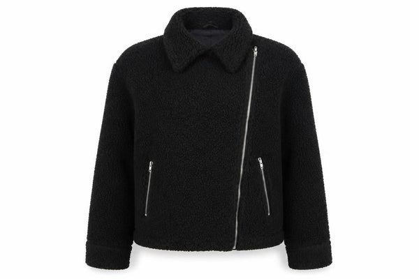 PRETTYLITTLETHING Women Black Size 10 Biker Fleece Zip Jacket