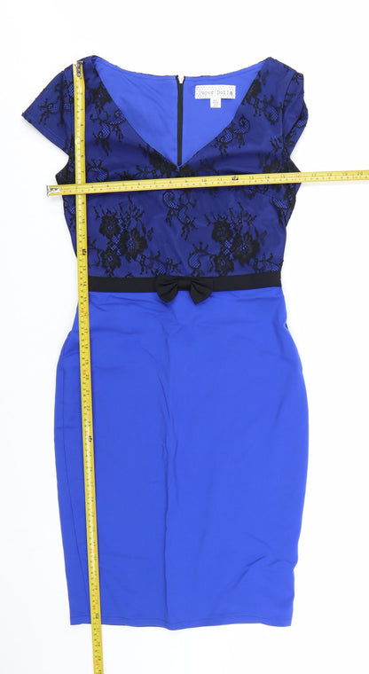 Paper Dolls Women Blue Lace Sheath Dress Size 8 Elegant V-Neck