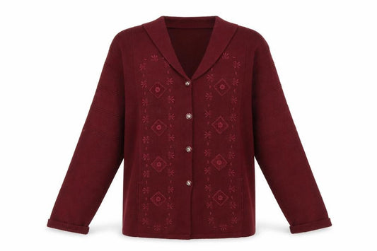 Paramour Women’s Red Embroidered Knit Button Cardigan M