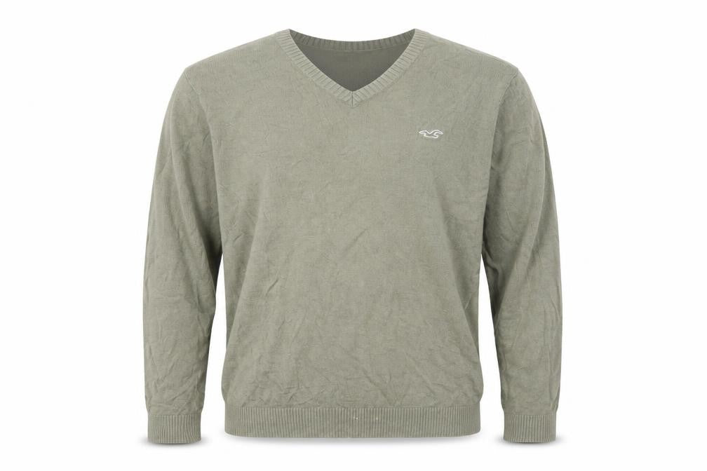 Hollister Men’s Green V-Neck Cotton Blend Pullover Jumper XL