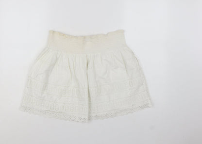 Superdry Women Ivory Cotton A-Line Broderie Short Skirt M