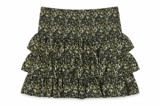 Front view of Michael Kors women’s green floral peasant short skirt m