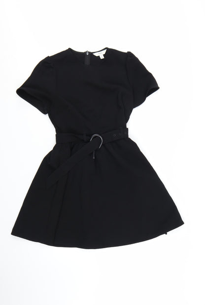 Marks and Spencer Womens Black Size 8 A-Line Belted Short Dress