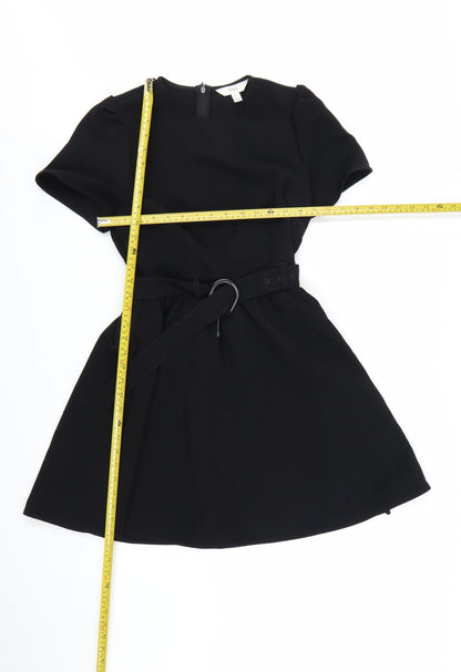 Marks and Spencer Womens Black Size 8 A-Line Belted Short Dress